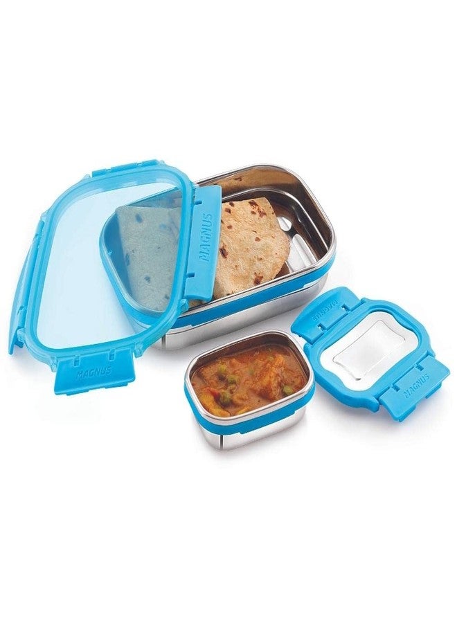 Magnus Bolt Classic Rectangular Leakproof Lunch Box for School & Office (800 ml + 150 ml)(Outer Steel and Inside Plastic Lid) - Image 4